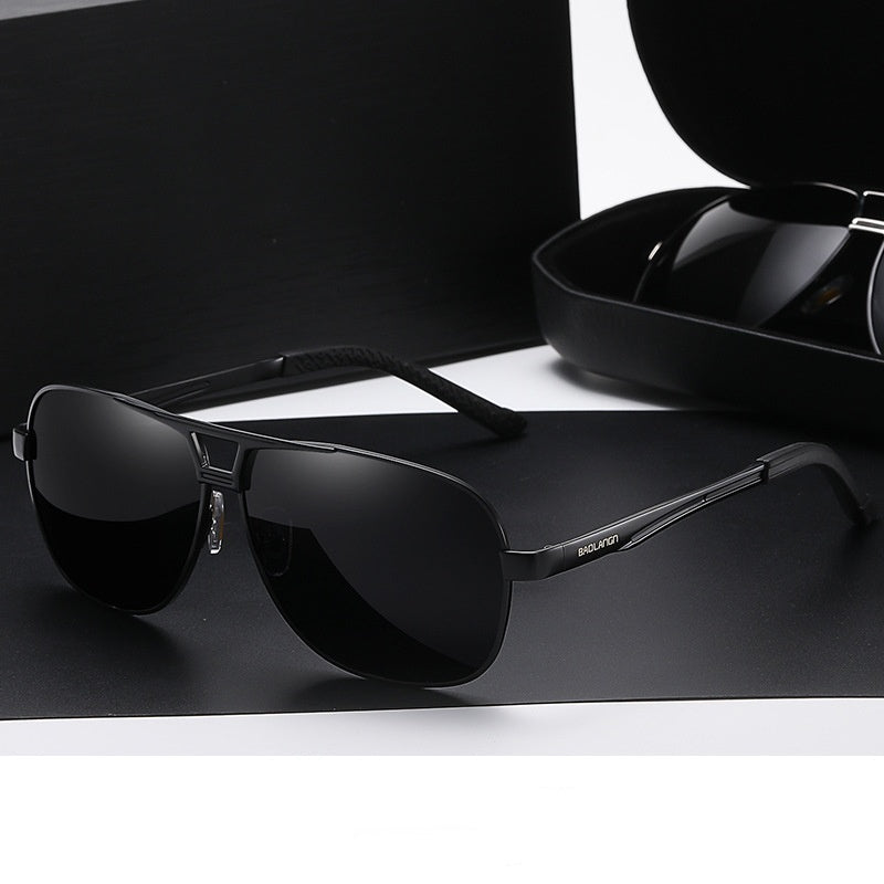 Polarized sunglasses with black frame and dark lenses