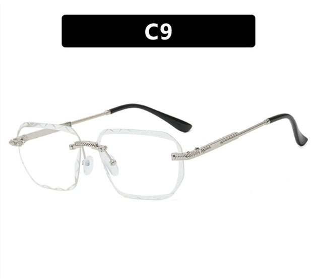 Square small metal sunglasses with clear lenses, transparent frame and arms