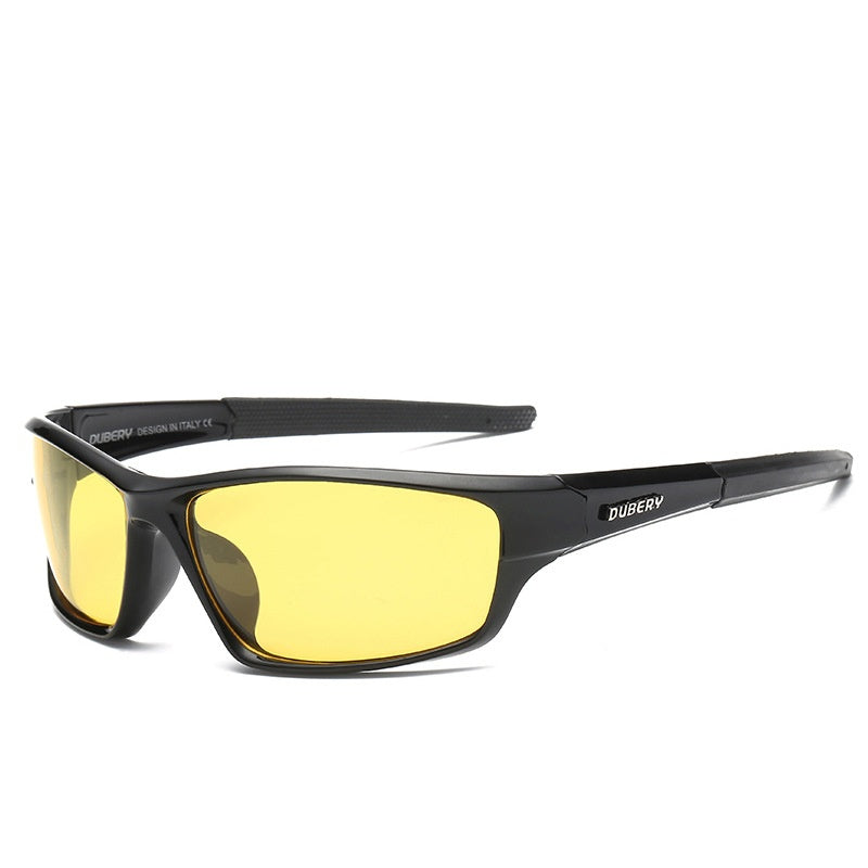 Retro polarized sports sunglasses with black frame and yellow tinted lenses