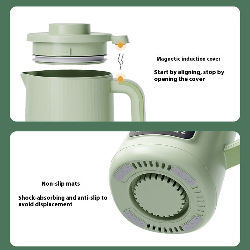 Soybean milk machine with stacked lid and base design, light green body and handle