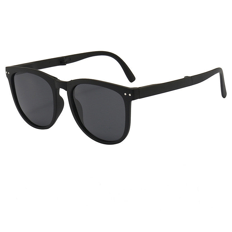 Matte black polarized folding sunglasses with dark lenses