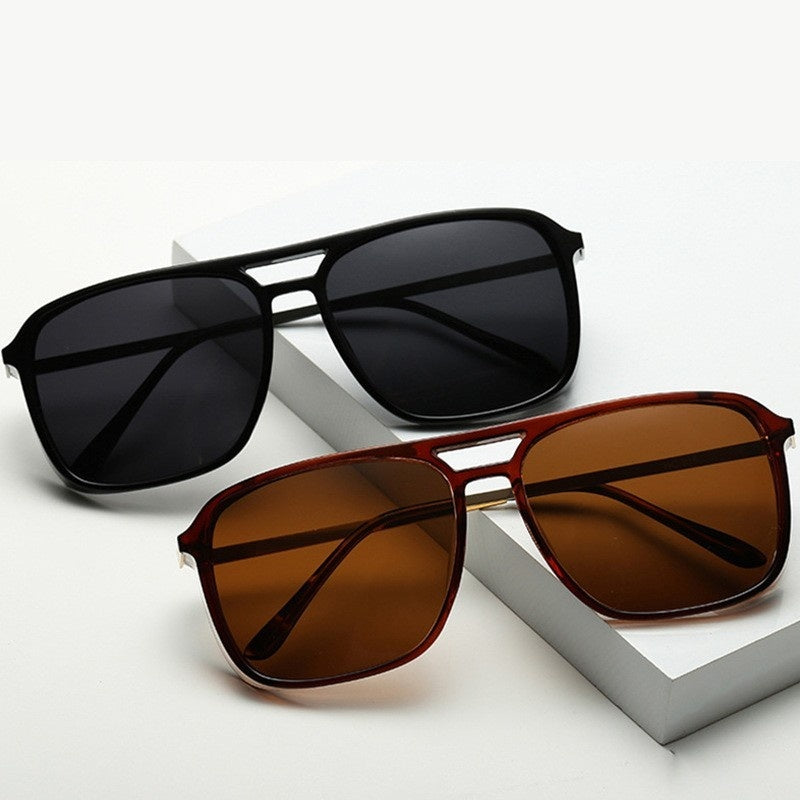 Polarized sunglasses set: black frames with dark lenses and tea frames with amber lenses