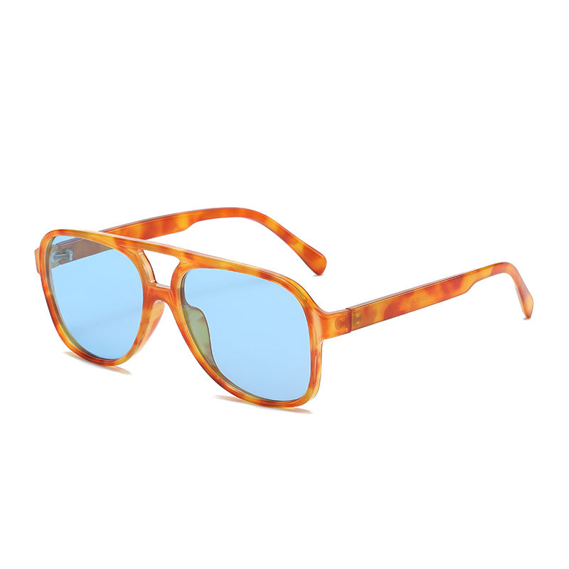 Polarized sunglasses with orange frame and blue lenses