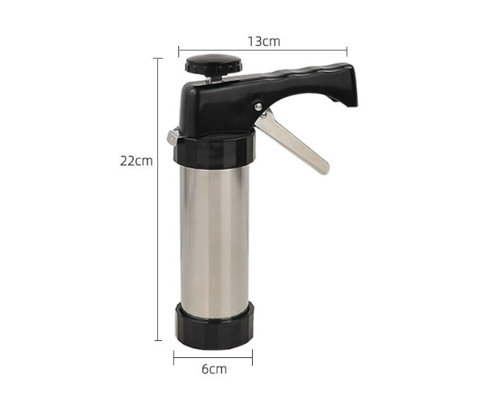 Biscuit press machine size: 22cm tall, 13cm wide, 6cm diameter