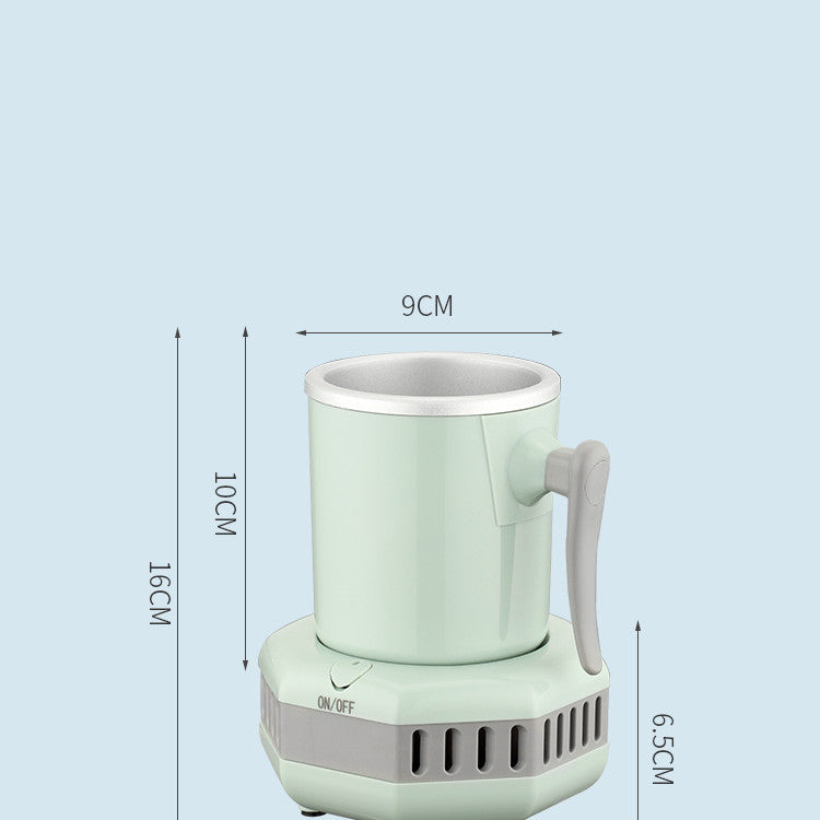 Mint-green mini ice cooling cup with side handle on gray vented base