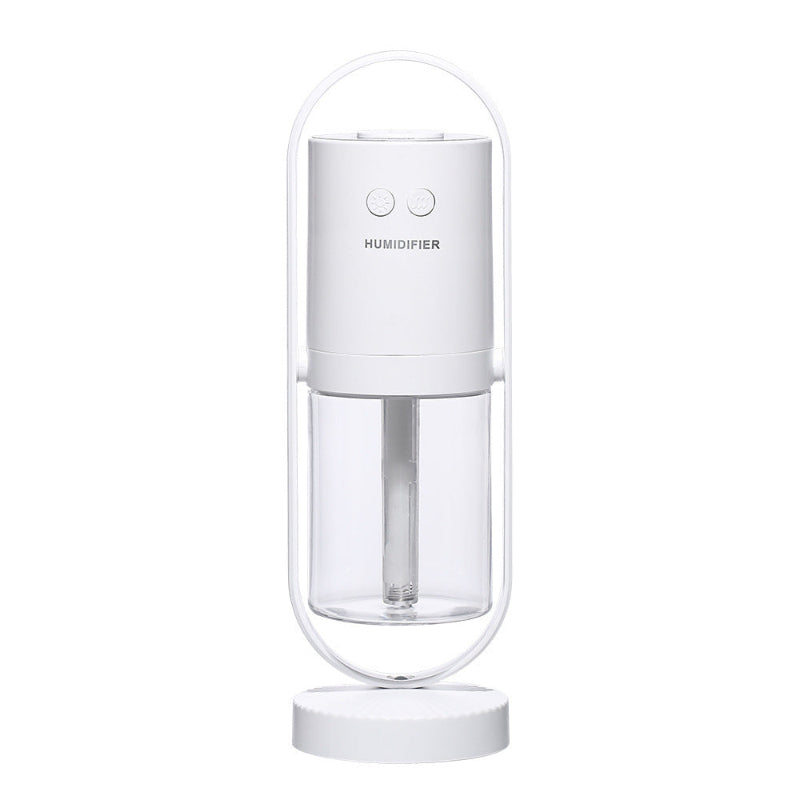 White USB ultrasonic air humidifier with mist chamber and night-light base