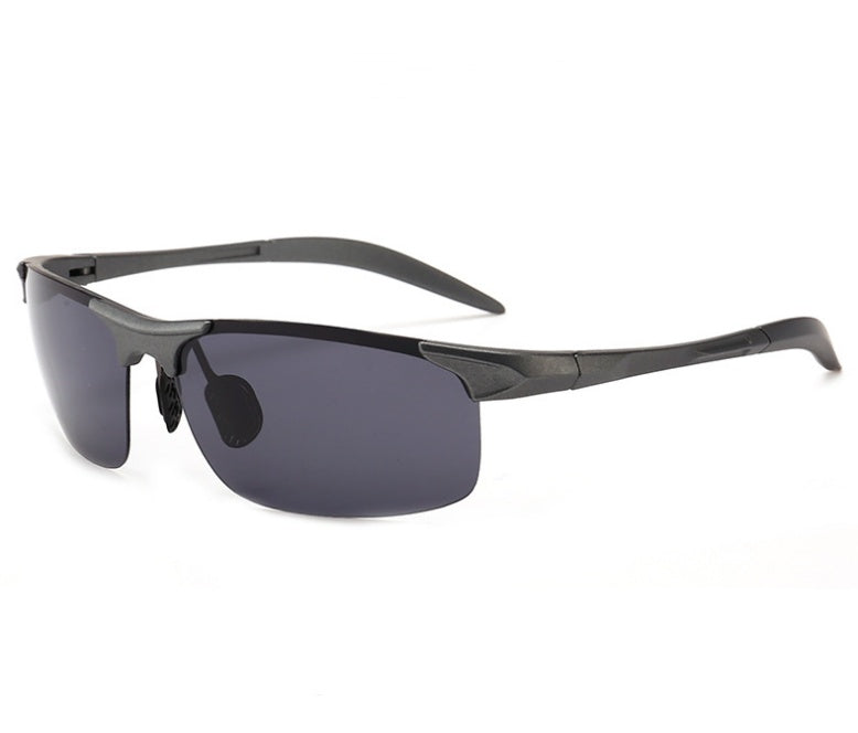 Sports cycling sunglasses with gray frame and dark polarized lenses, UV400