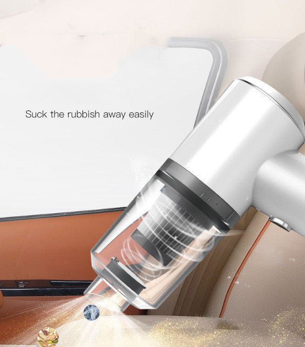 Wireless car vacuum cleaner, white handheld removing debris from car interior