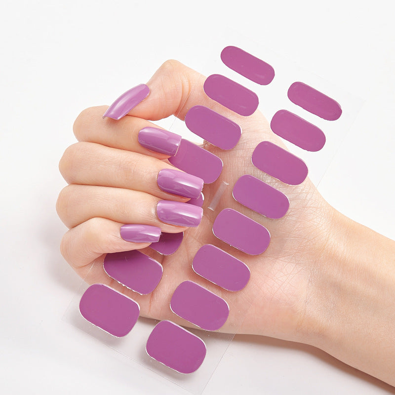 Purple full nail sticker wraps set with glossy rectangle tips