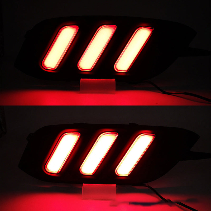 Rear bumper signal light set glowing red triple bars, top and bottom