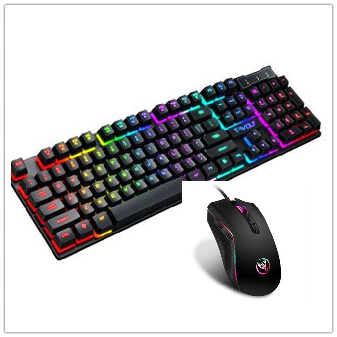 RGB gaming keyboard and wired mouse set with multicolor backlit keys