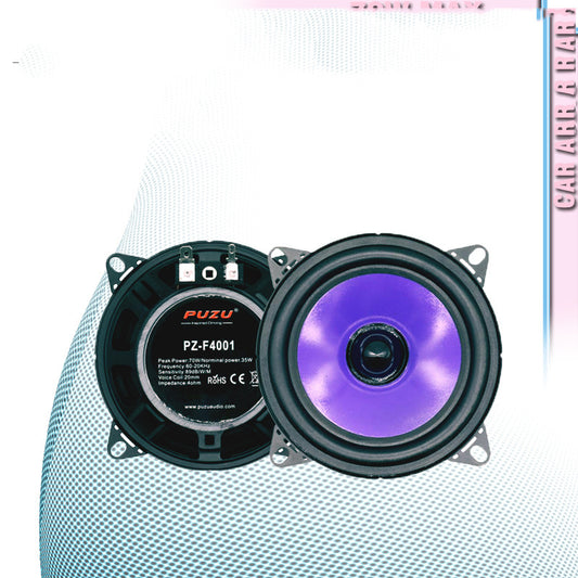 Car speakers with purple cone on a white background