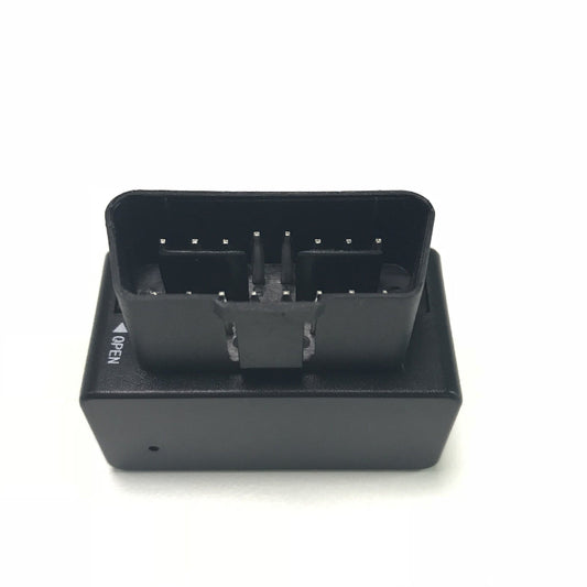 Black electronic device with a clear compartment on a white background