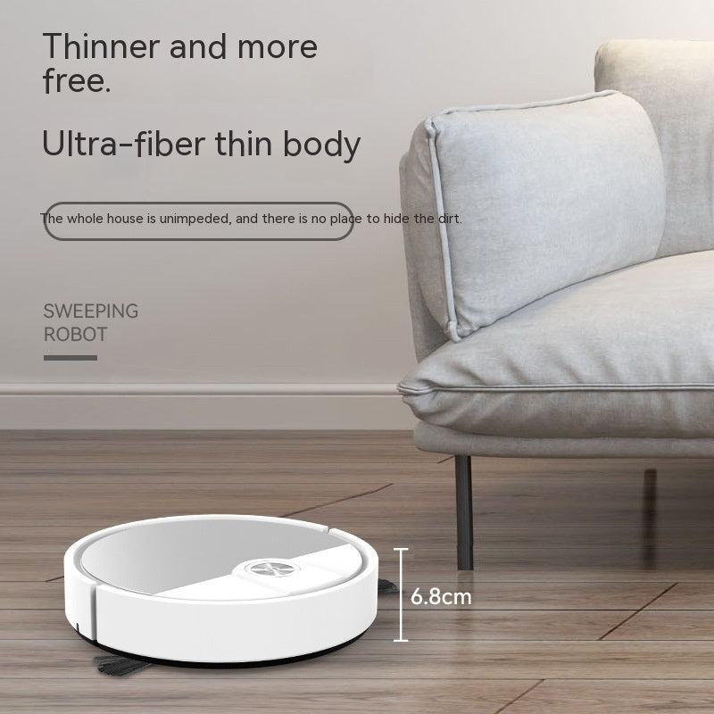 White low-profile cleaning robot, about 6.8cm tall