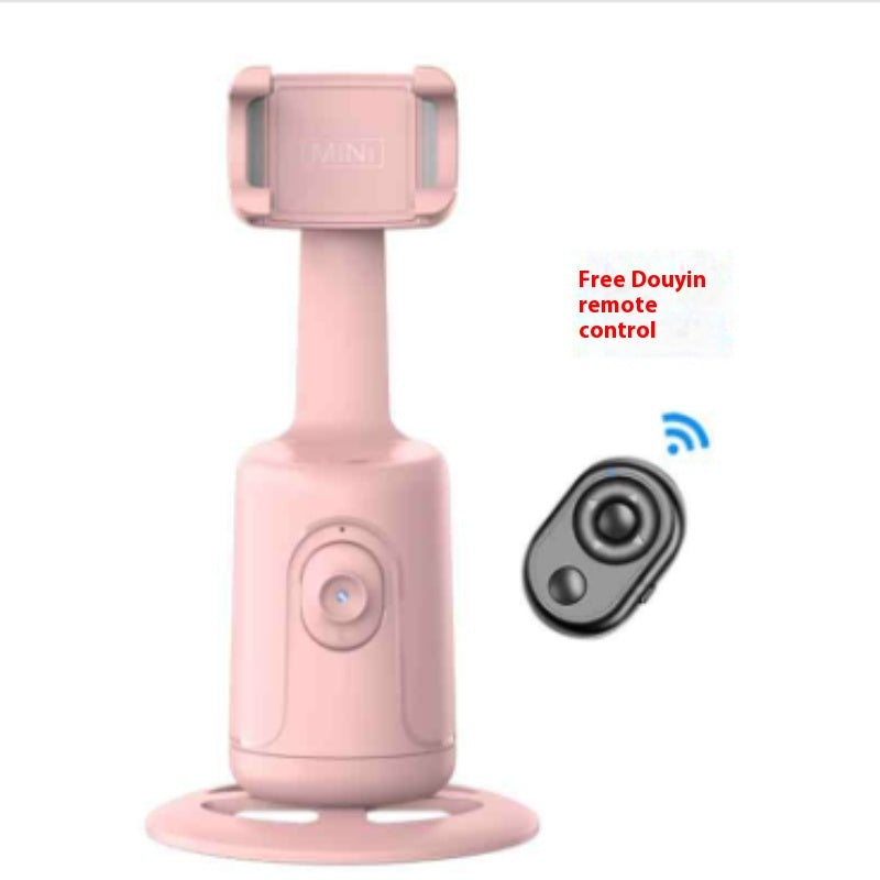 Pink 360 video face-tracking stabilizer with remote controller shown.