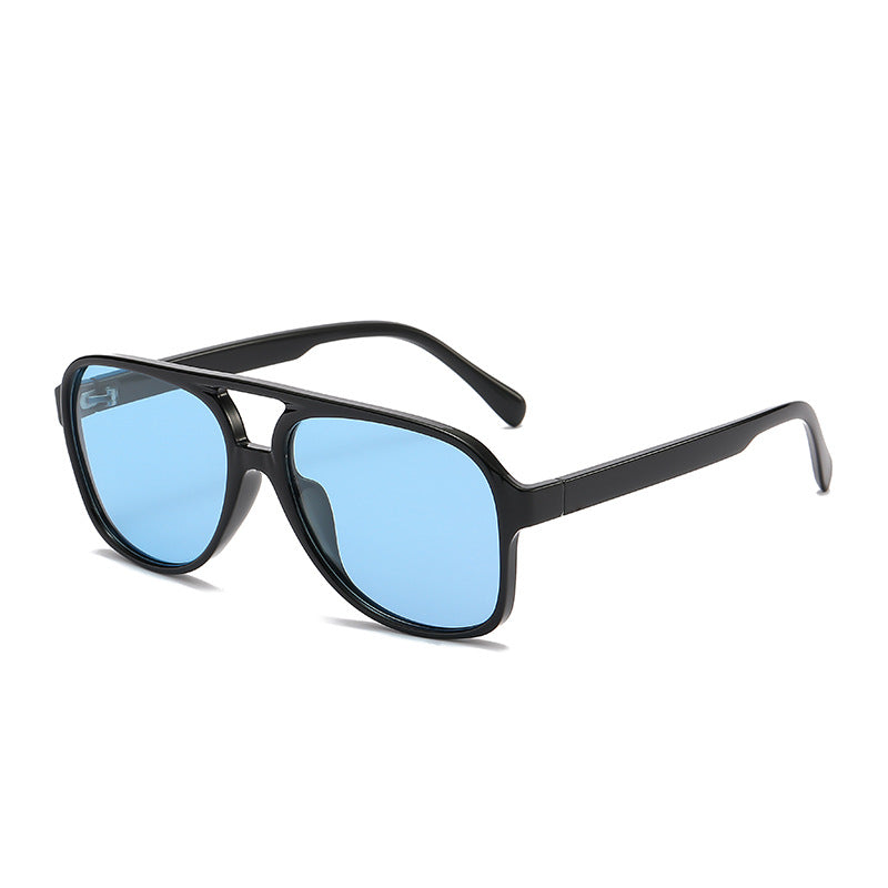 Polarized sunglasses with black frame and light blue mirrored lenses