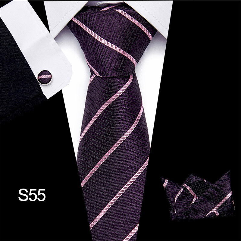 Men's business tie in dark purple with pink diagonal stripe accents