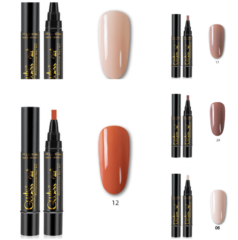 3-in-1 nail glue pen set with nude beige shade swatch and two applicator pens