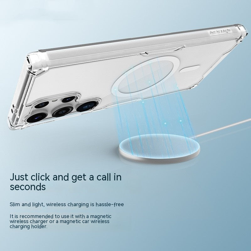 Clear TPU phone case with side buttons and magnetic holder dock