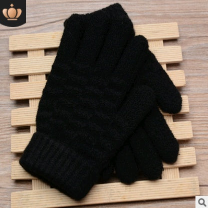 Black knit gloves with ribbed cuffs and textured palm