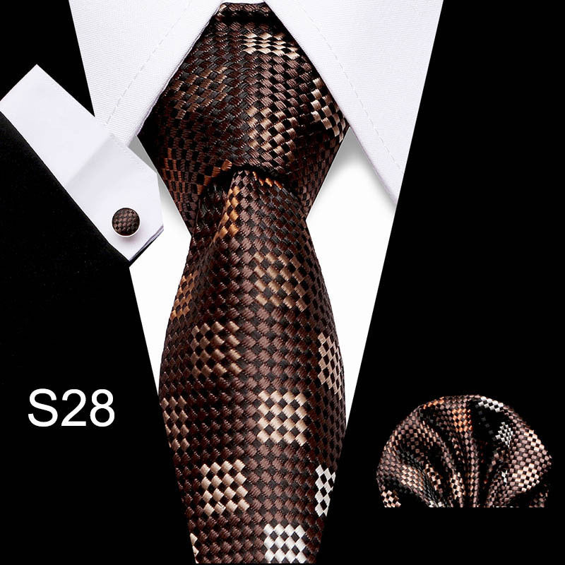 Men's business tie in brown with woven check pattern and white accents