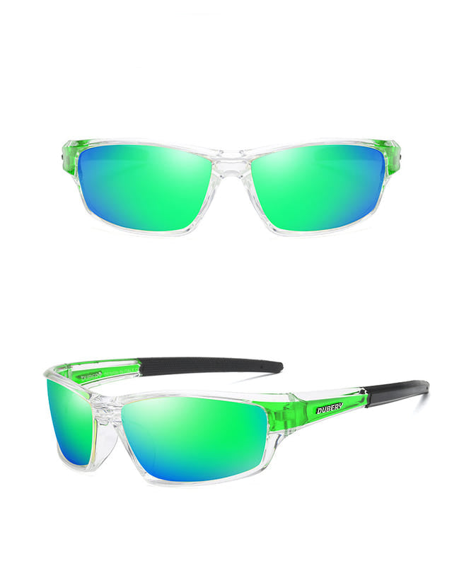 Men's polarized sports sunglasses, green frame, green mirrored lenses