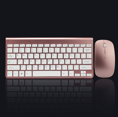 Wireless mini keyboard and mouse set with rose gold frame and matching rose gold mouse