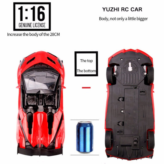 Red and black RC car with size comparison. YAXSO UAE ONLINE STORE