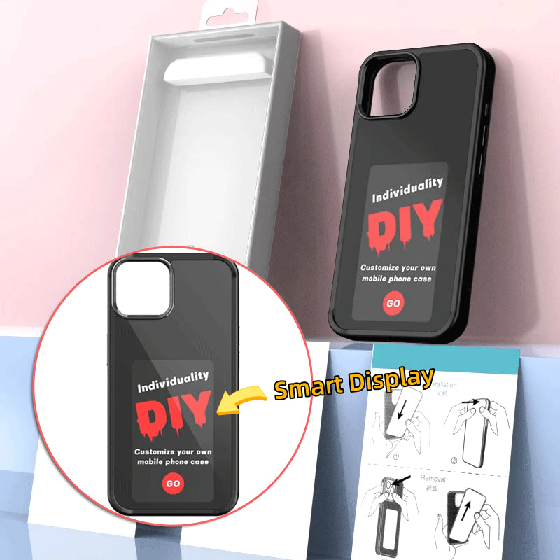 E-ink smart display phone case, black back with DIY e-ink screen and camera cutout