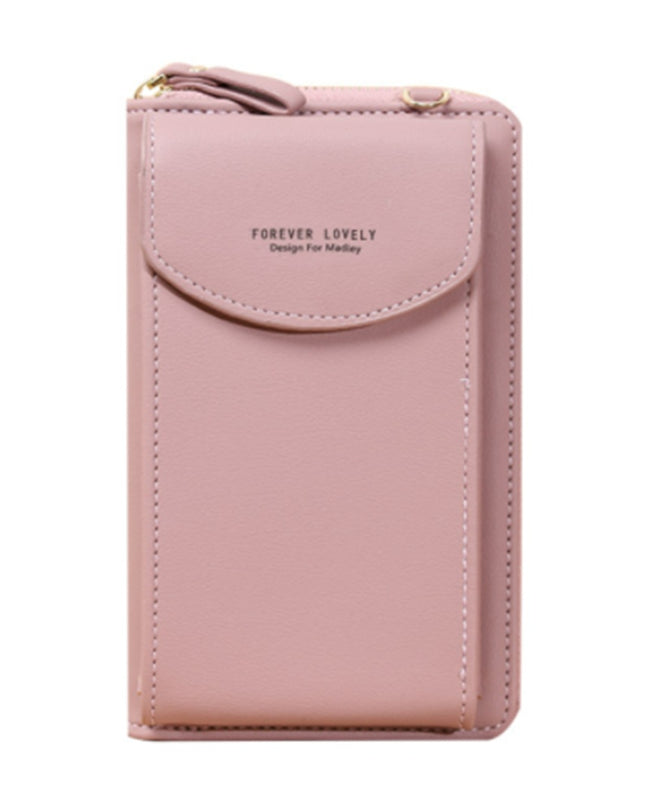 Pink PU leather crossbody wallet bag with front flap and small top handle
