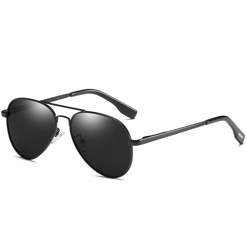 Polarized sunglasses with black lenses and black round metal frame