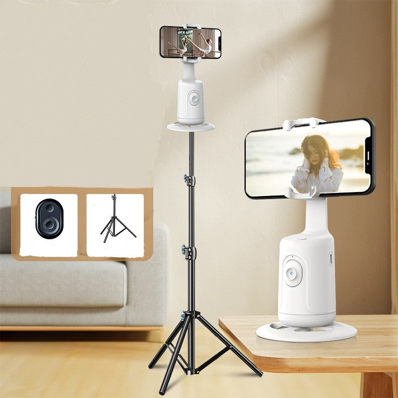 White face-tracking video stabilizer with phone clamp and tripod-style base