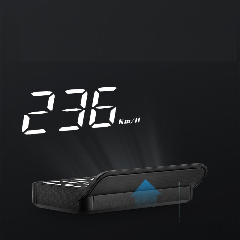 Black car HUD showing 236 km/h with a blue directional projection area
