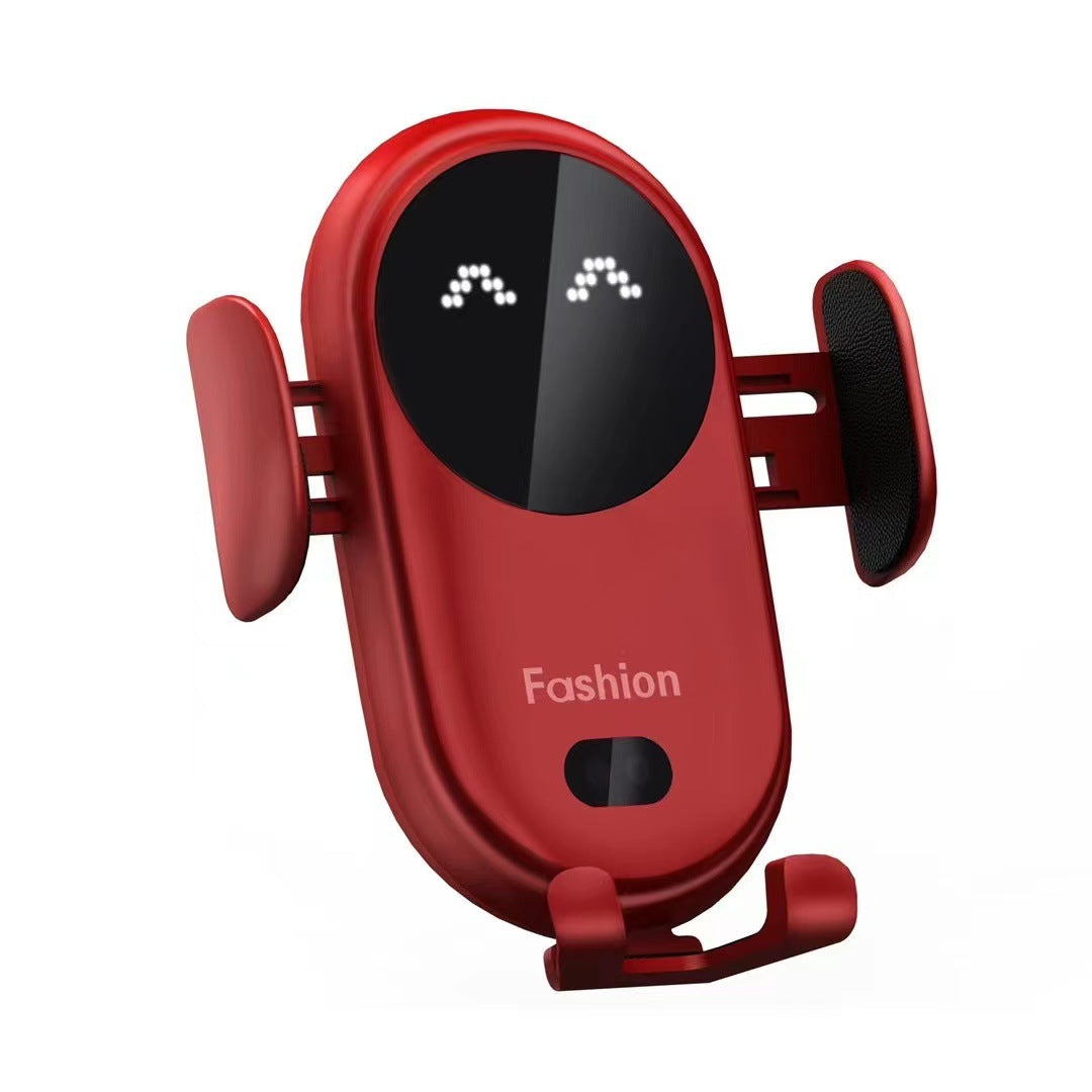 Red car wireless phone charger holder with adjustable side grips