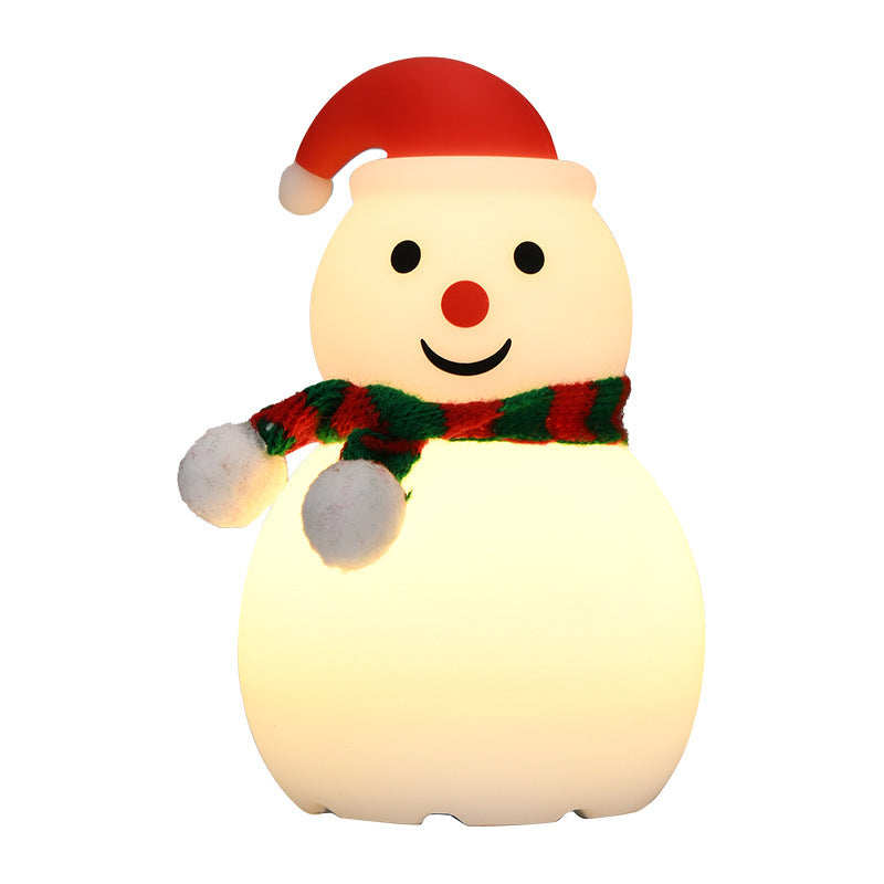 Warm-yellow glowing snowman night light with red hat and green-red scarf