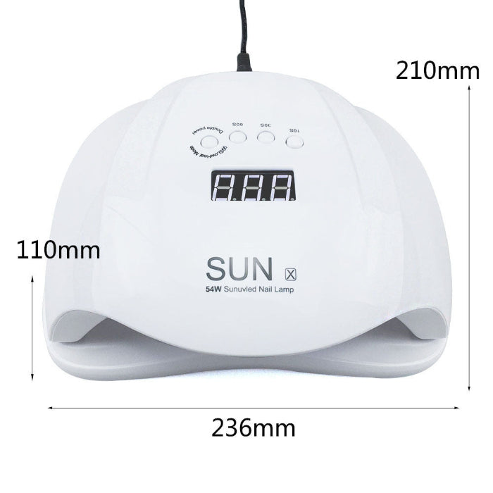 White nail lamp dryer with digital screen, control buttons, and cable