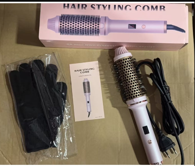 Hair styling comb device kit in box with power cord and instruction paper