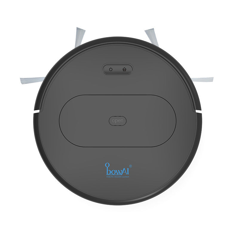 Black round sweeping robot top with power and open controls