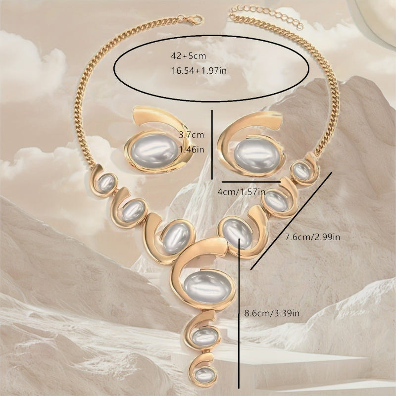 Snail-shaped link necklace with gold-tone chain and oval mother-of-pearl insets