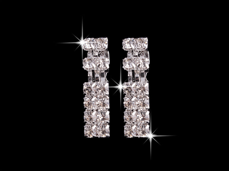 Rhinestone drop earrings with clustered square stones, silver-tone
