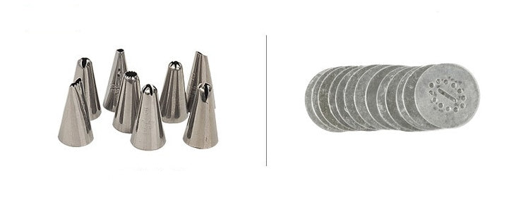 Biscuit press nozzle set and stacked metal cookie discs