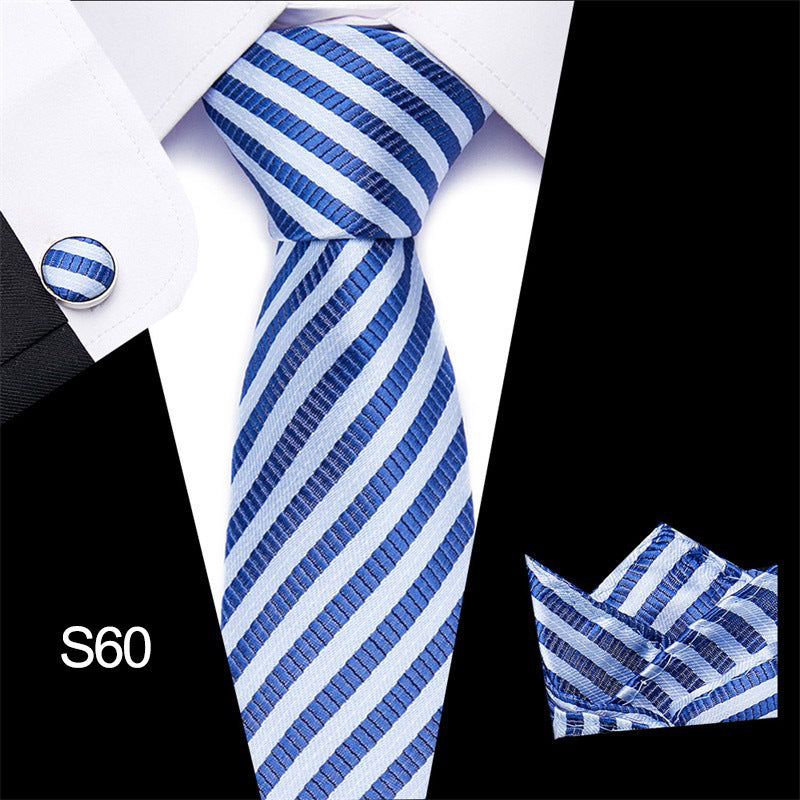 Men's business tie with light blue and white diagonal stripe pattern