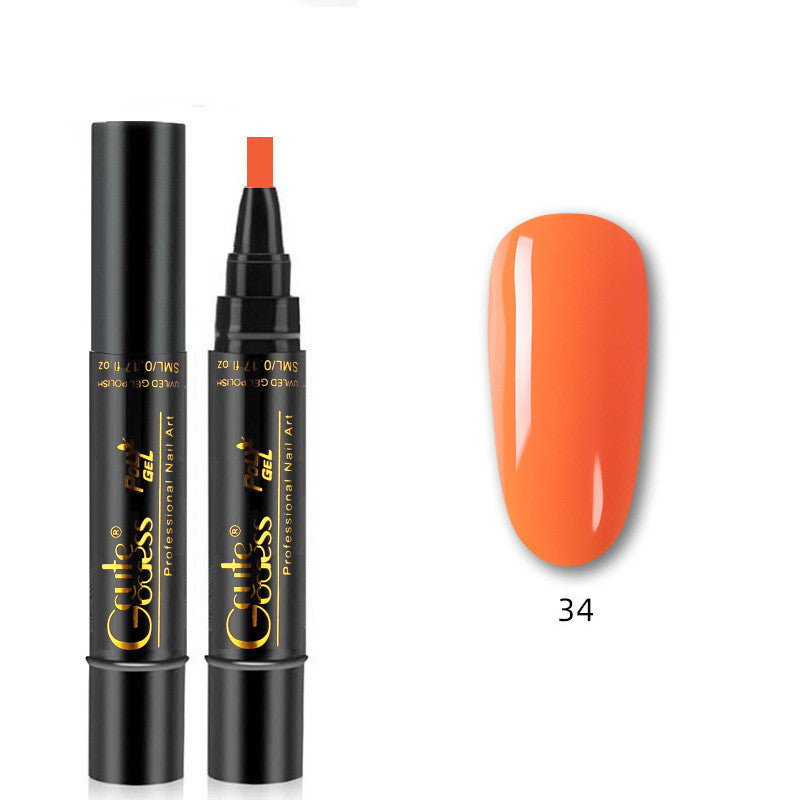 Nail gel glue pen set with coral orange shade swatch (34)