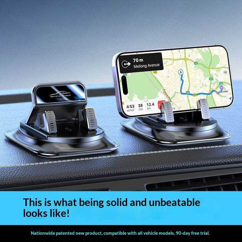 Dual rotating dashboard phone holders with bases supporting smartphones on dashboard
