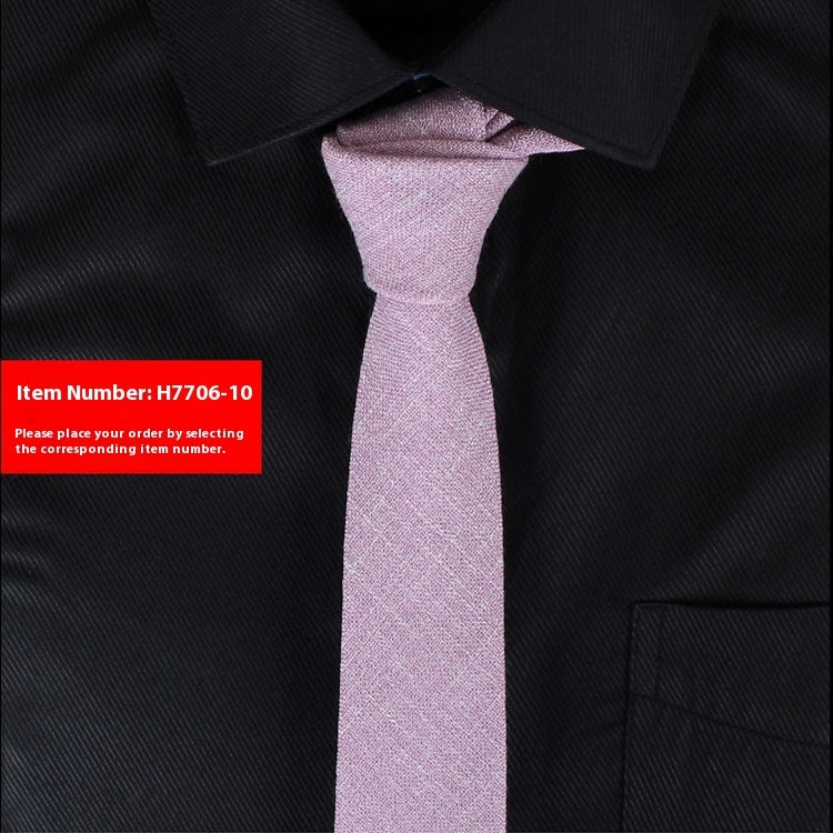 Narrow cotton tie in pale lilac heather weave