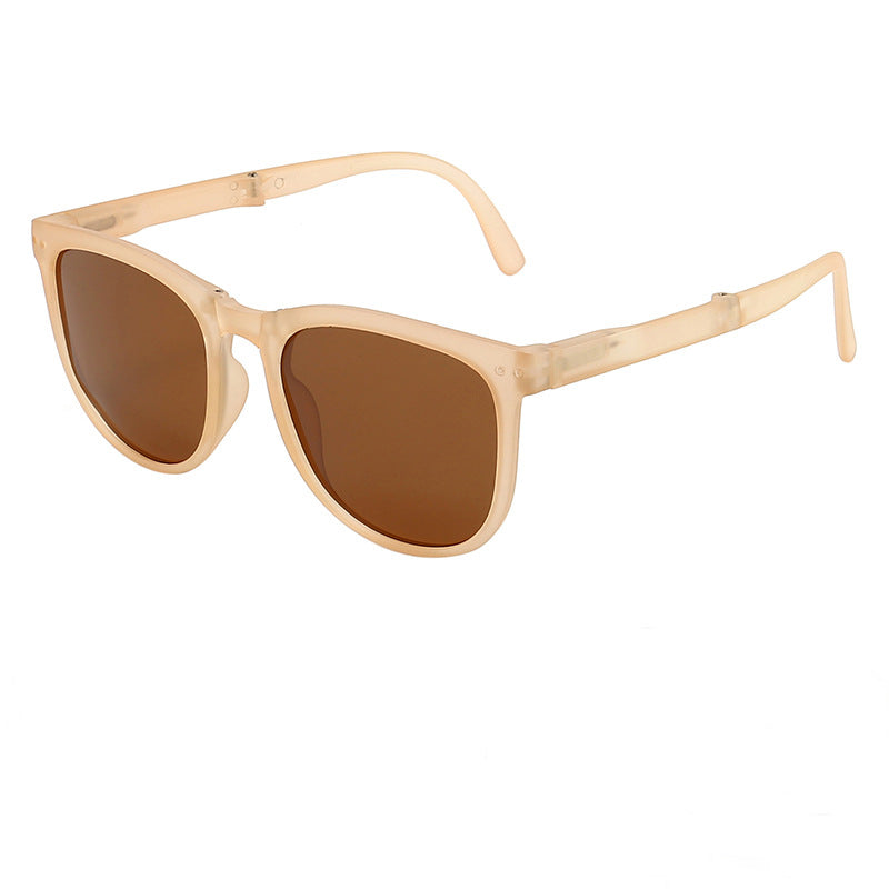 Light beige polarized folding sunglasses with brown lenses