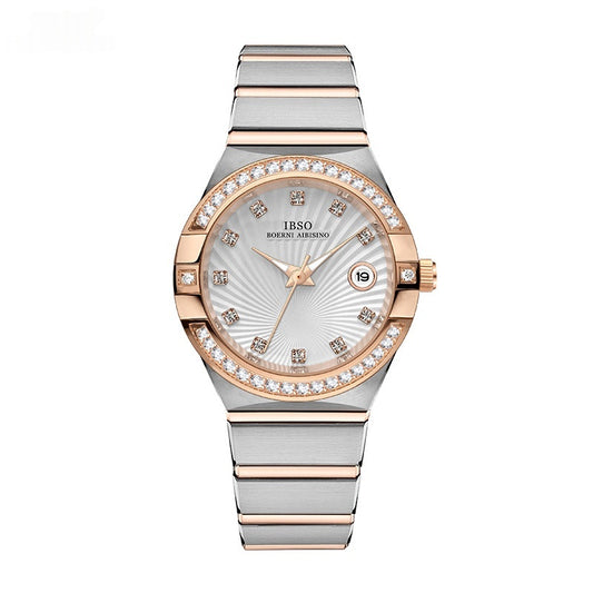 Luxury watch with rose gold and silver band on a white background