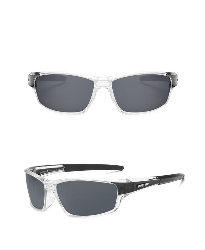 Men's polarized sports sunglasses, clear frame, dark lenses