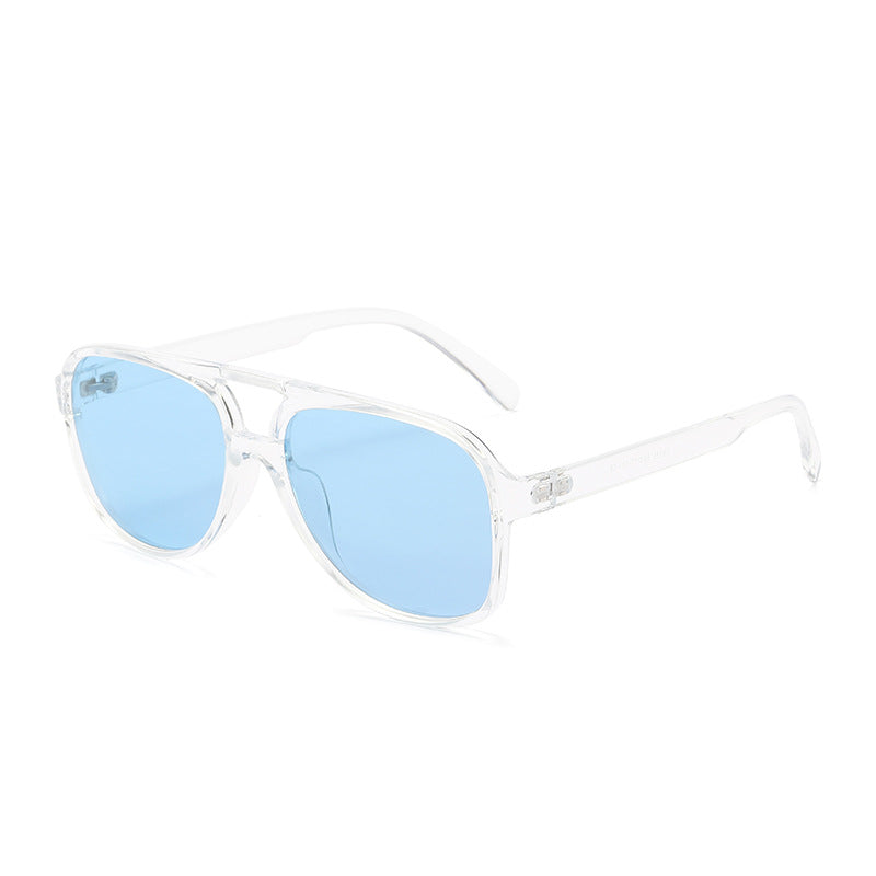 Unisex polarized sunglasses, clear frame with light blue tinted lenses