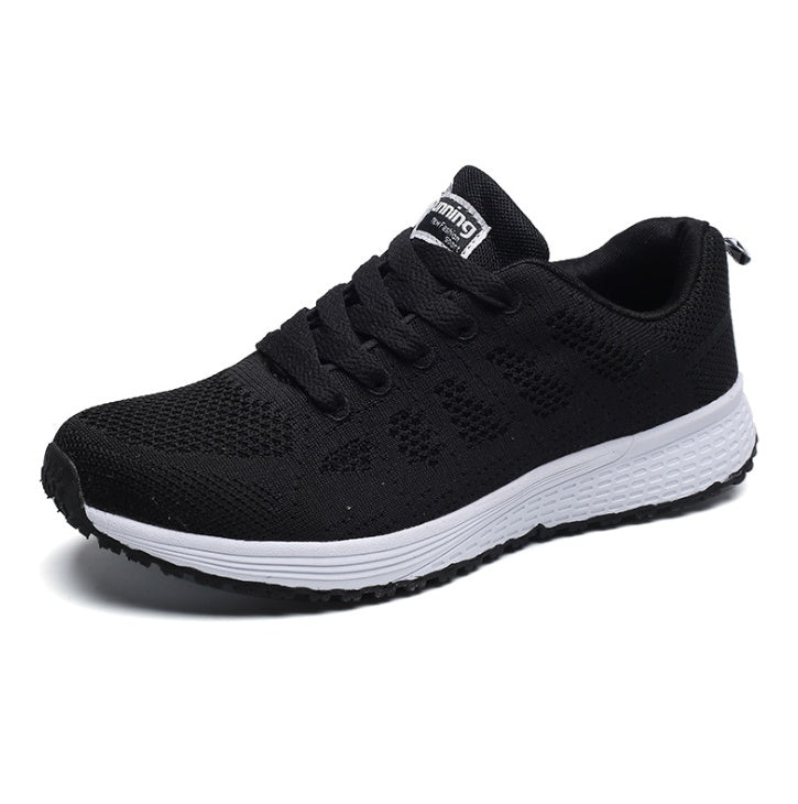 Women’s mesh sneakers, black textured knit upper with white rubber outsole